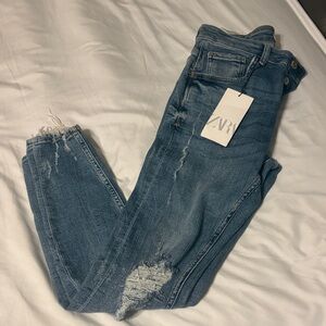Zara Skinny Fit Ripped Denim Jeans in Blue